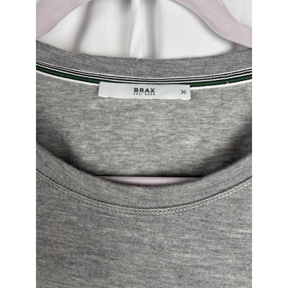 Brax Striped Grey Green Blue Ruffle Cuffed Crew Top 36 Cotton‎ - Picture 10 of 11